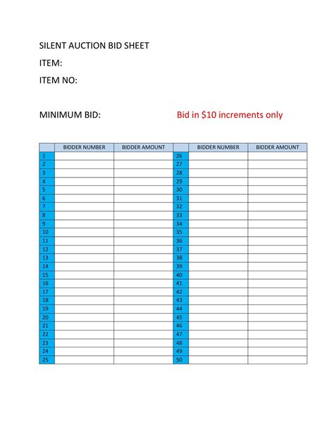 sheet metal bids|bidding sheets for silent auction.